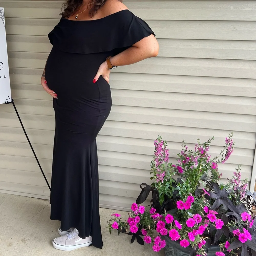 Pinkblush Black Off-Shoulder Maternity Dress - Picture 1 of 3